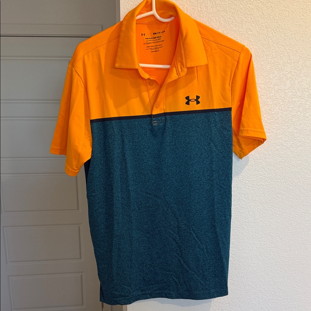 Under Armour Men's Polo in Vibrant Orange and Deep Blue